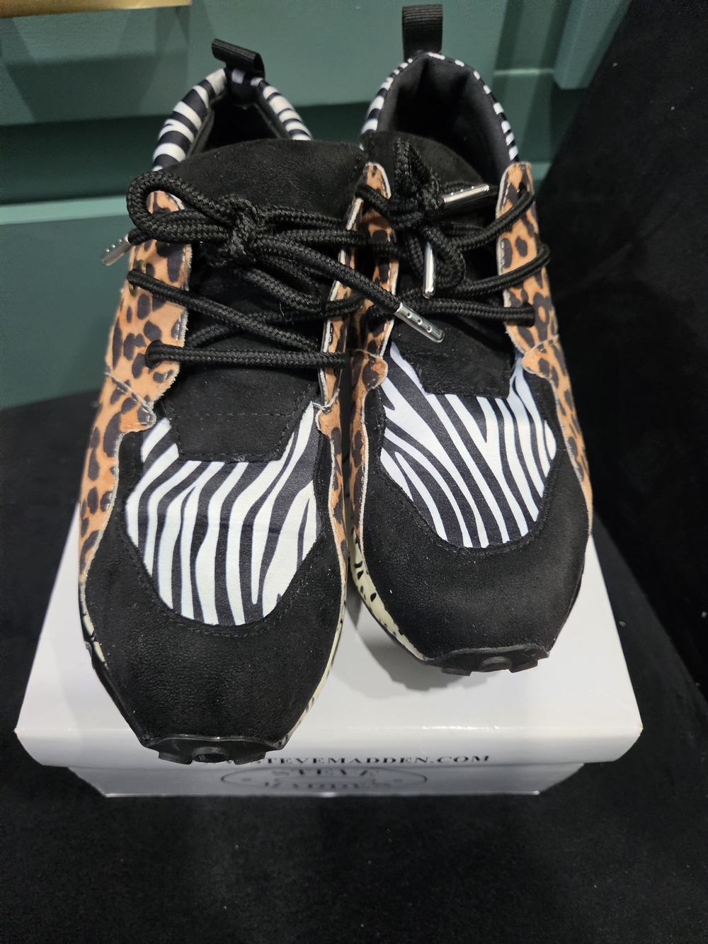 Steve Madden Kids' Animal Print Lace-Up Sneakers - Black & Brown